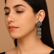 Oxidized Temple Tower Earrings for women